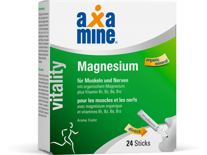 Axamine Magnesium 24 Sticks Vegane Nahrungsergänzung mit Magnesium
