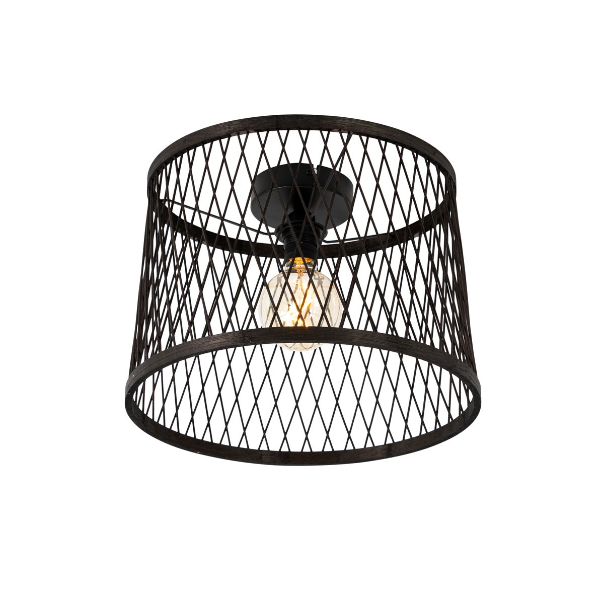 Landelijke plafondlamp zwart rotan 40 cm IP44 - Calamus