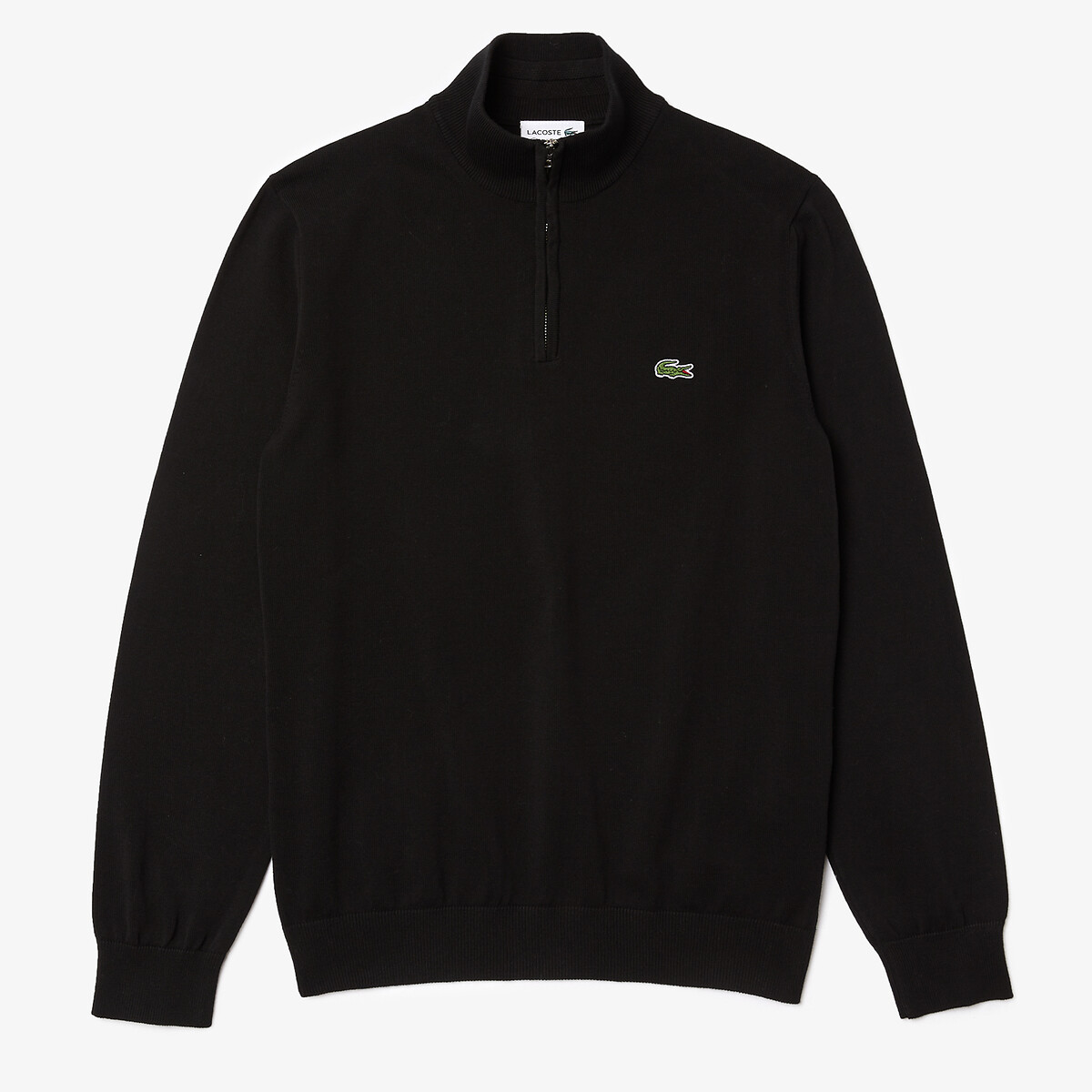 Suéter LACOSTE com gola alta e zíper, em algodão.