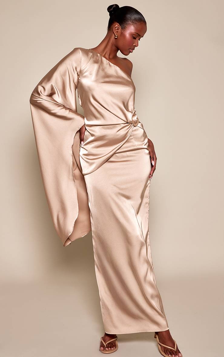 Taupe Jupe Longue Satinée À Volants