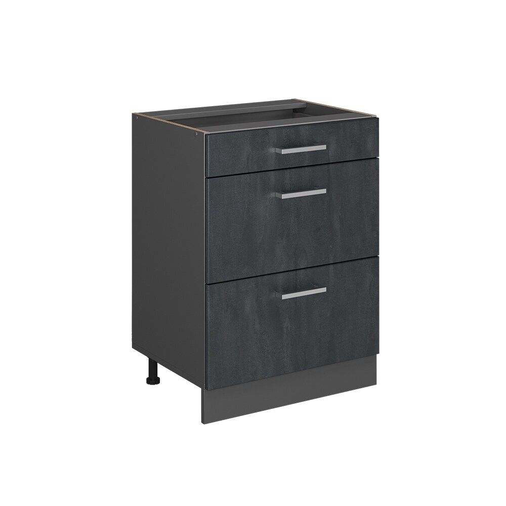 Vicco Schubladenunterschrank R-Line Schwarz Beton Anthrazit 60 cm mit Arbeitsplatte Anthrazit