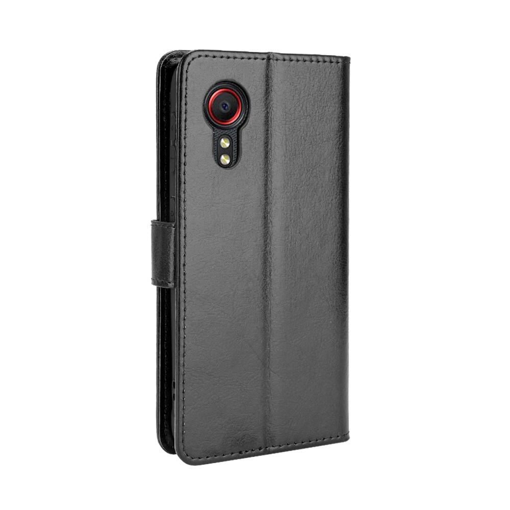 Samsung Galaxy Xcover 5 Leder Tasche Flip Cover mit Kartenfächer Vintage Look   Trageschlaufe - Schwarz