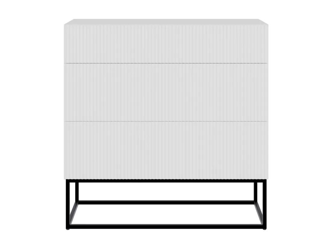 Commode à trois tiroirs - 90 cm - blanc avec pieds noirs - VELDIO