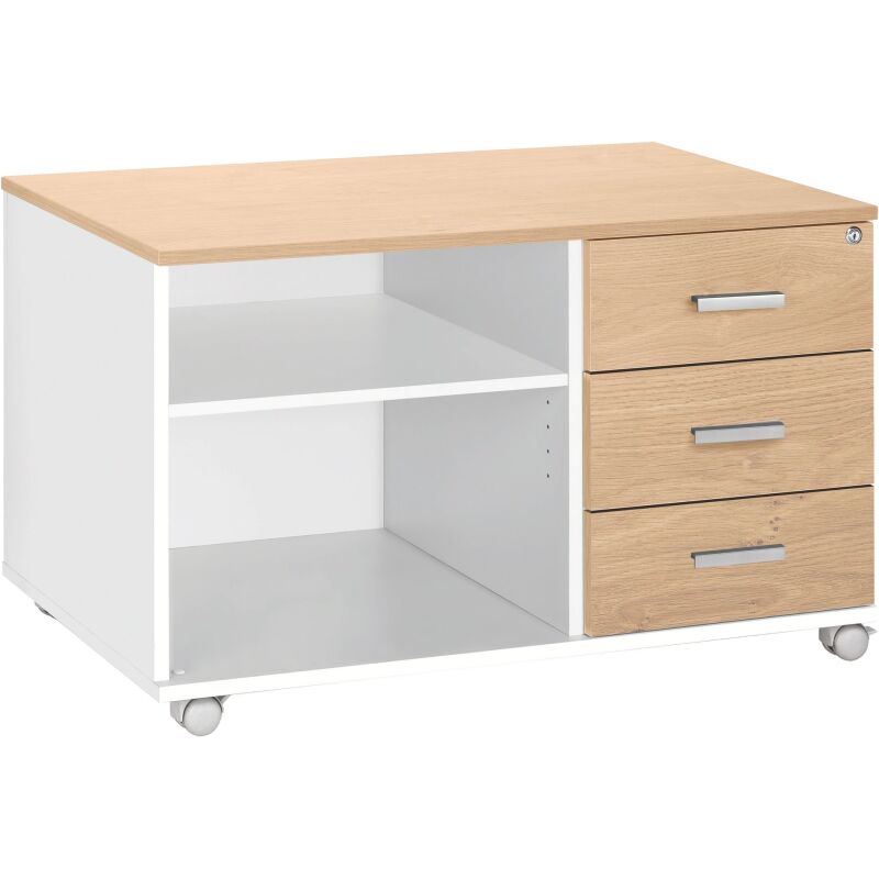 Console mobile Intuitiv' L 100 cm 3 tiroirs blanc - chêne clair