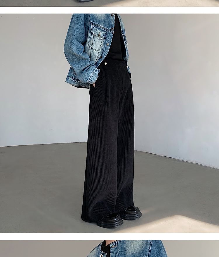 Freehop - Hoge taille effen wijde broek