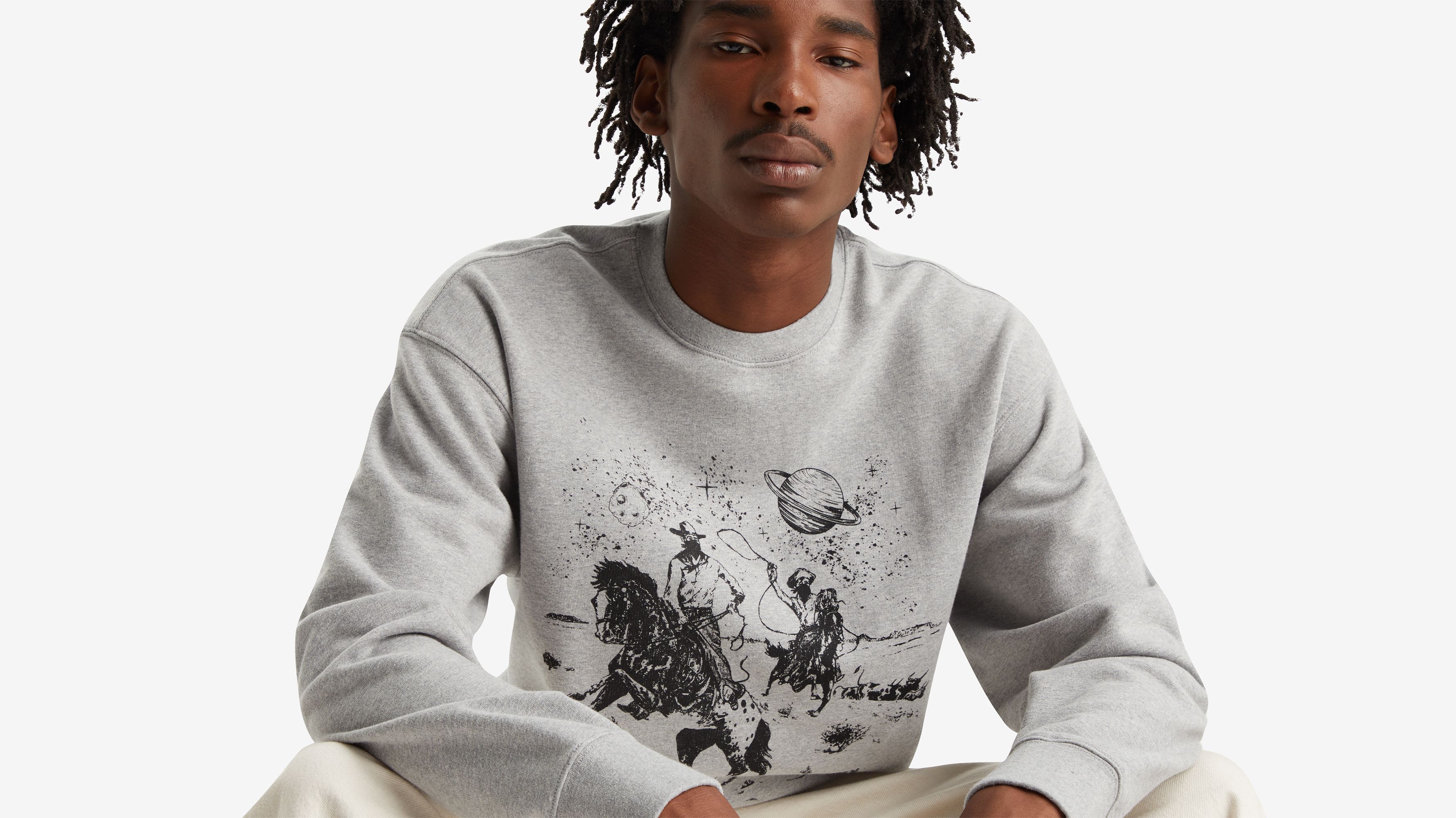 Sweat-shirt graphique à col rond et coupe décontractée - Space Cowboy Crew Midtone Heather Gray - Gris