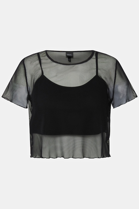 Mesh-T-Shirt, integrierter BH, Rundhals, Halbarm