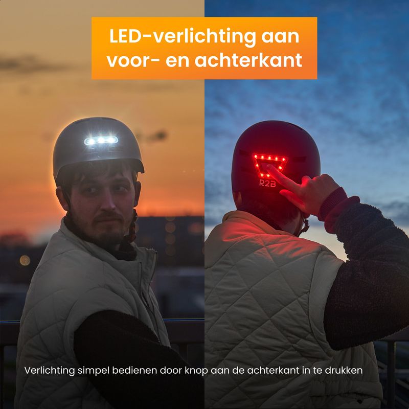R2B - Fietshelm - Zwart - Inclusief Verlichting - CE-gecertificeerd