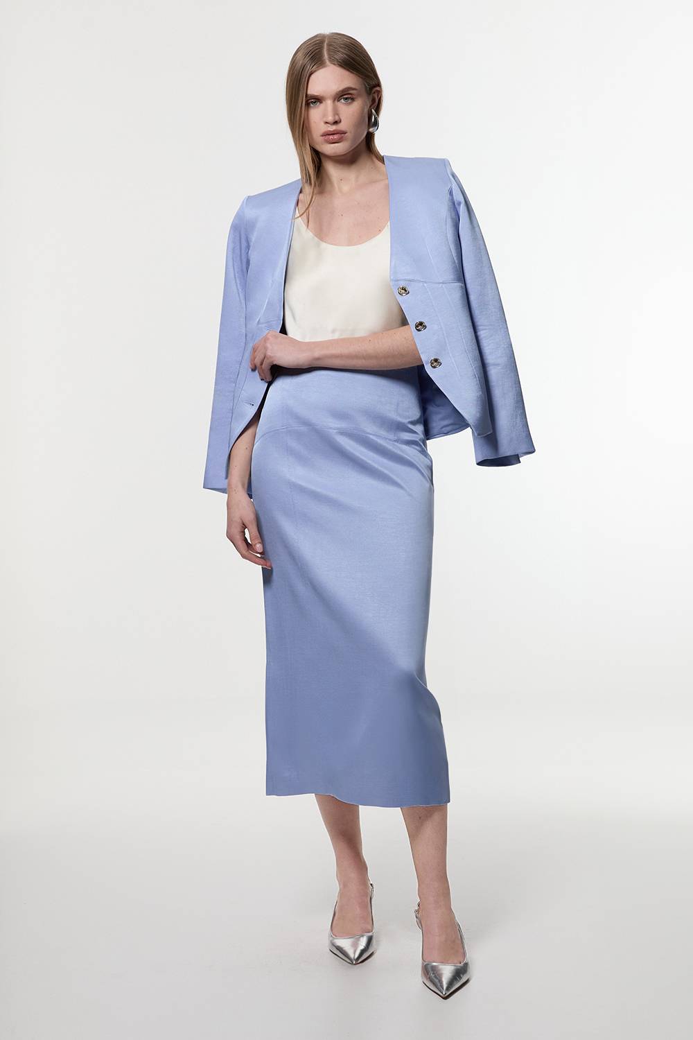 KarenMillen Veste tailleur en viscose-lin premium à simple boutonnage et à pinces