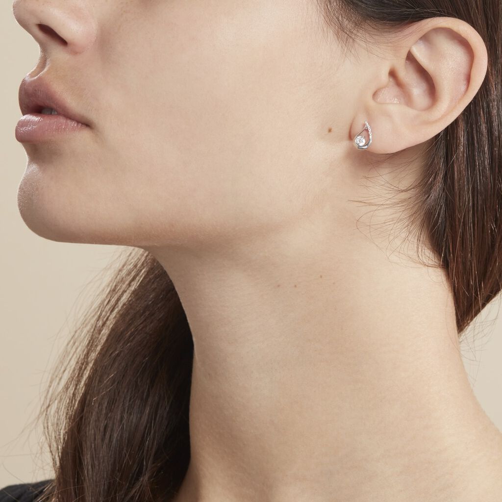 Boucles D'oreilles Puces Helie Goutte Or Blanc Oxyde De Zirconium