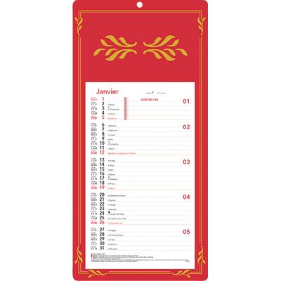 Calendrier mensuel en papier sur plaque skytos - 16 x 33 cm - disponible dans différentes couleurs - Oberthur