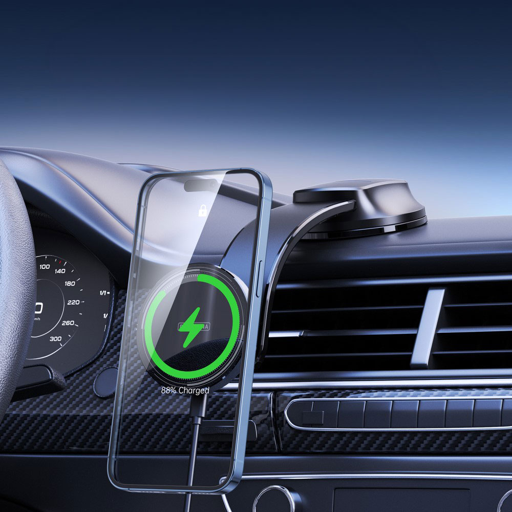 (15W) Dashboard MagSafe Auto KFZ Ladegerät Saugnapf Halterung - Schwarz