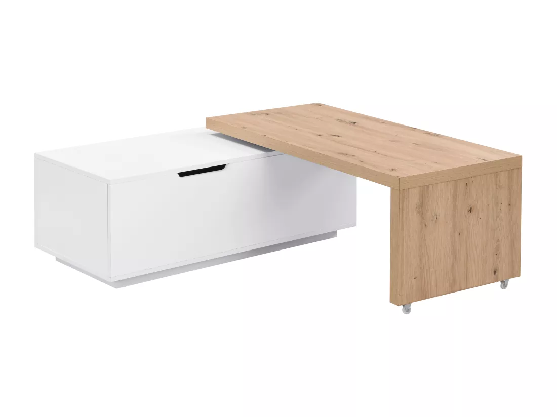 Table basse relevable et pivotante en MDF - Naturel et blanc - PELINIA