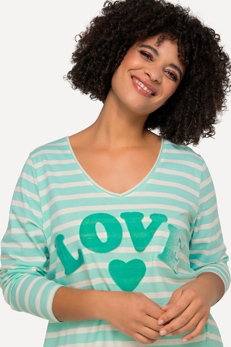 Longshirt, geringelt, LOVE Druck Langarm