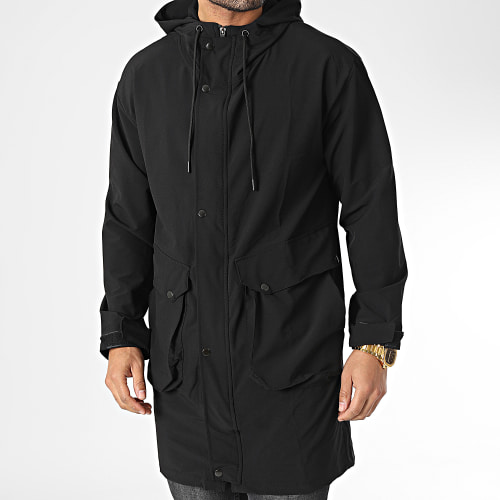 Veste Zippée Capuche Longue Noir