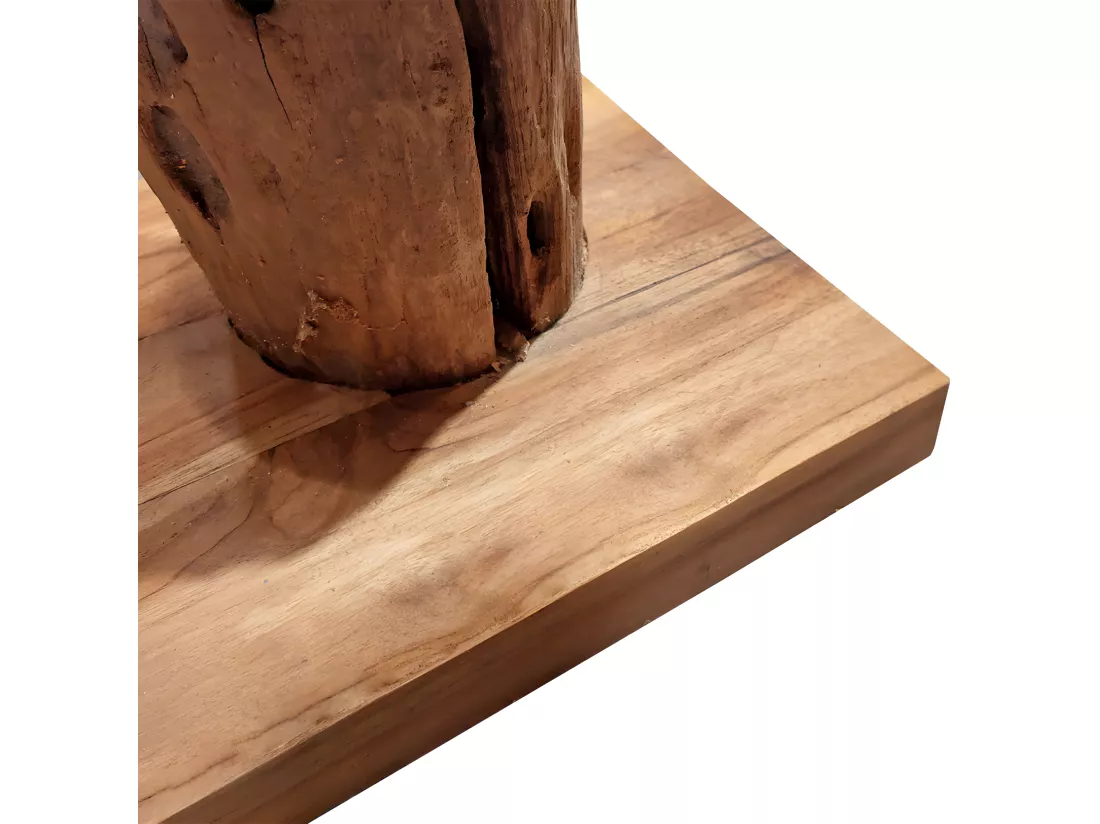 Range-bouteilles tronc d'arbre en teck 184 cm socle carré - TOKELA