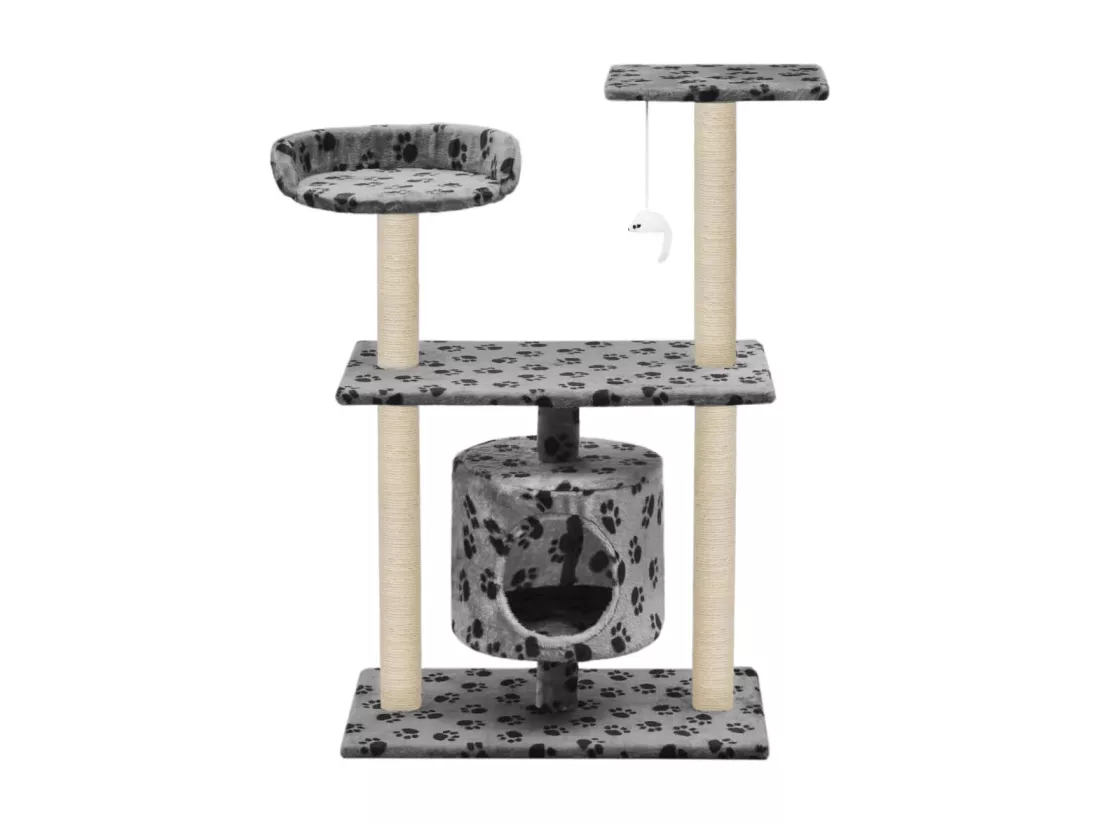 Arbre à chat avec griffoir en sisal 95 cm Gris Motif de pattes