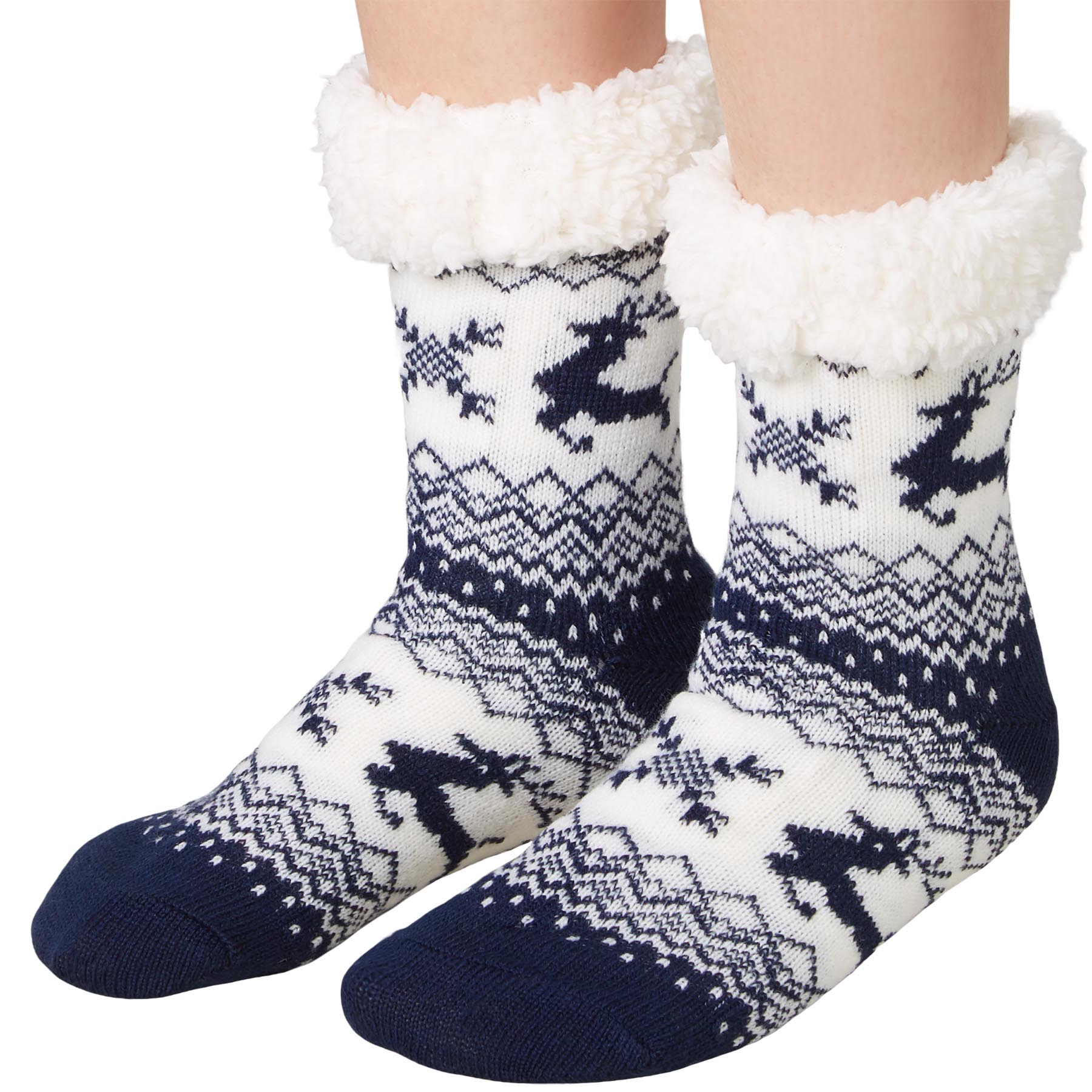 tectake® Kuschelsocken mit Rentier-Motiv blau-weiß