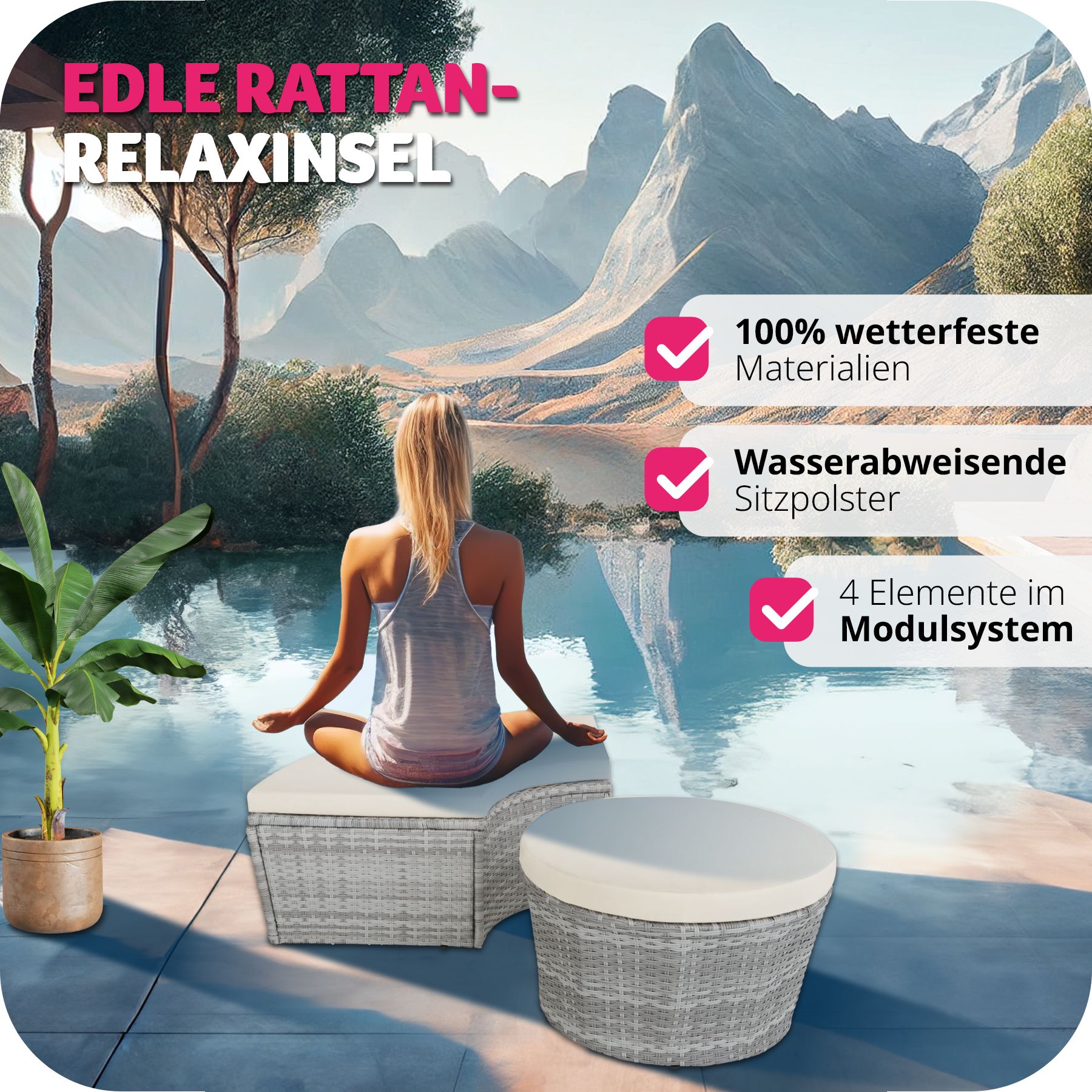 tectake® Rattan Sonneninsel, mit Aluminiumgestell, klappbares Sonnendach, variabel aufstellbar