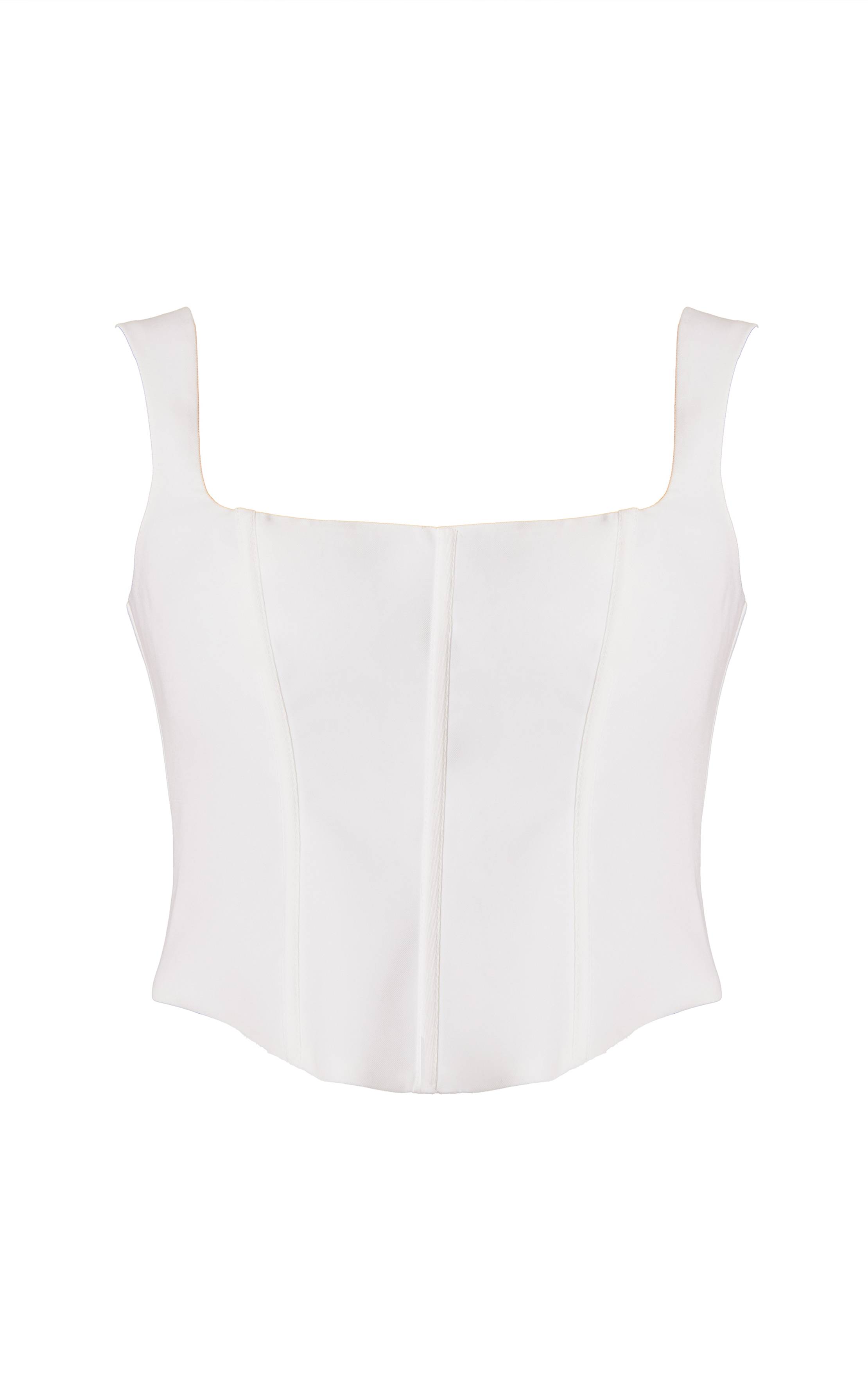 Blanc Top Corset Premium Plus À Encolure Carrée Avec Détails De Boutons Et Baleines En Tissu Tissé