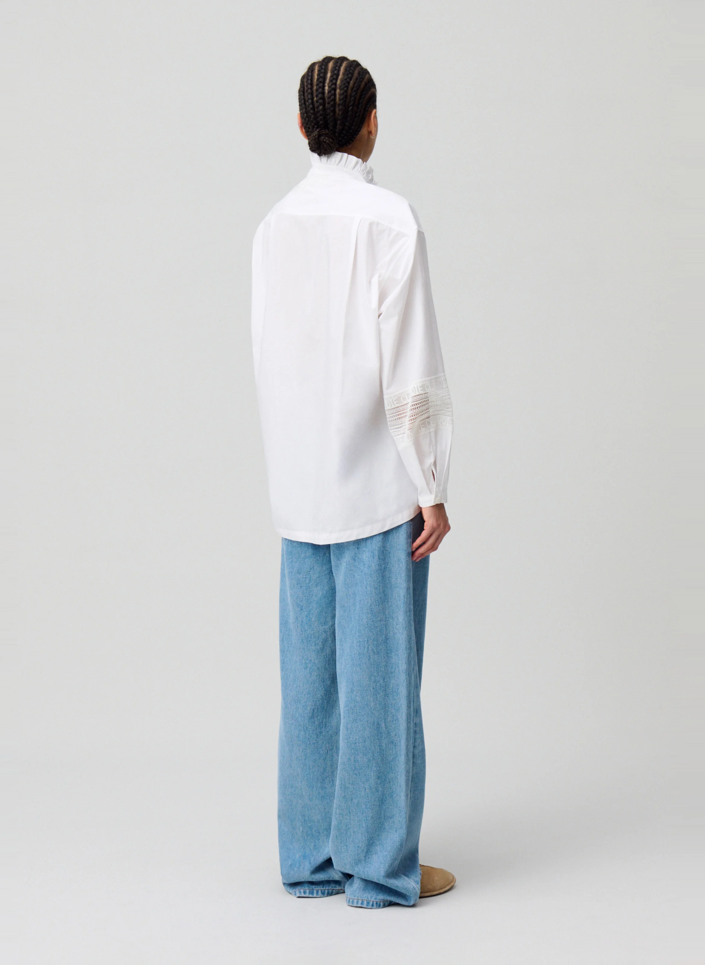 Chemise à col volanté en coton | Blanc