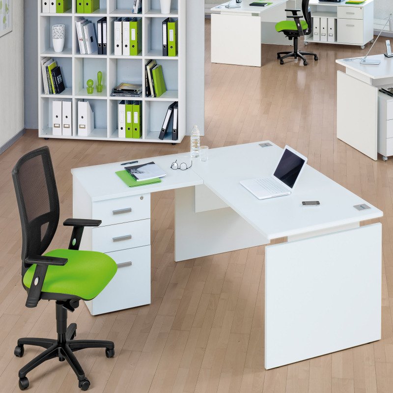 Bureau d'angle L 160 x P 160 cm avec retour suspendu sur caisson positionnable droite/gauche Intuitiv' couleur