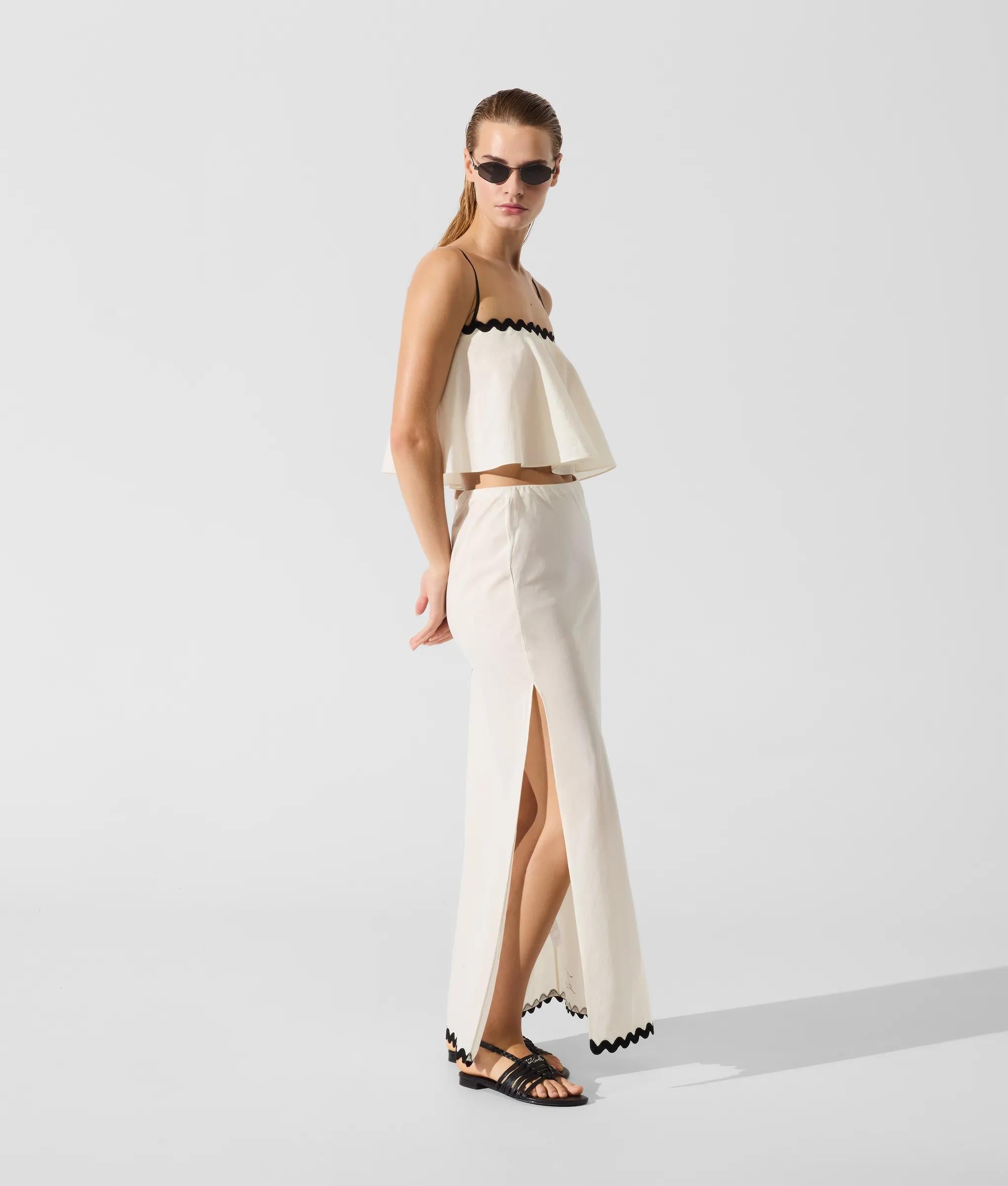 Cropped strandtop met schulprand