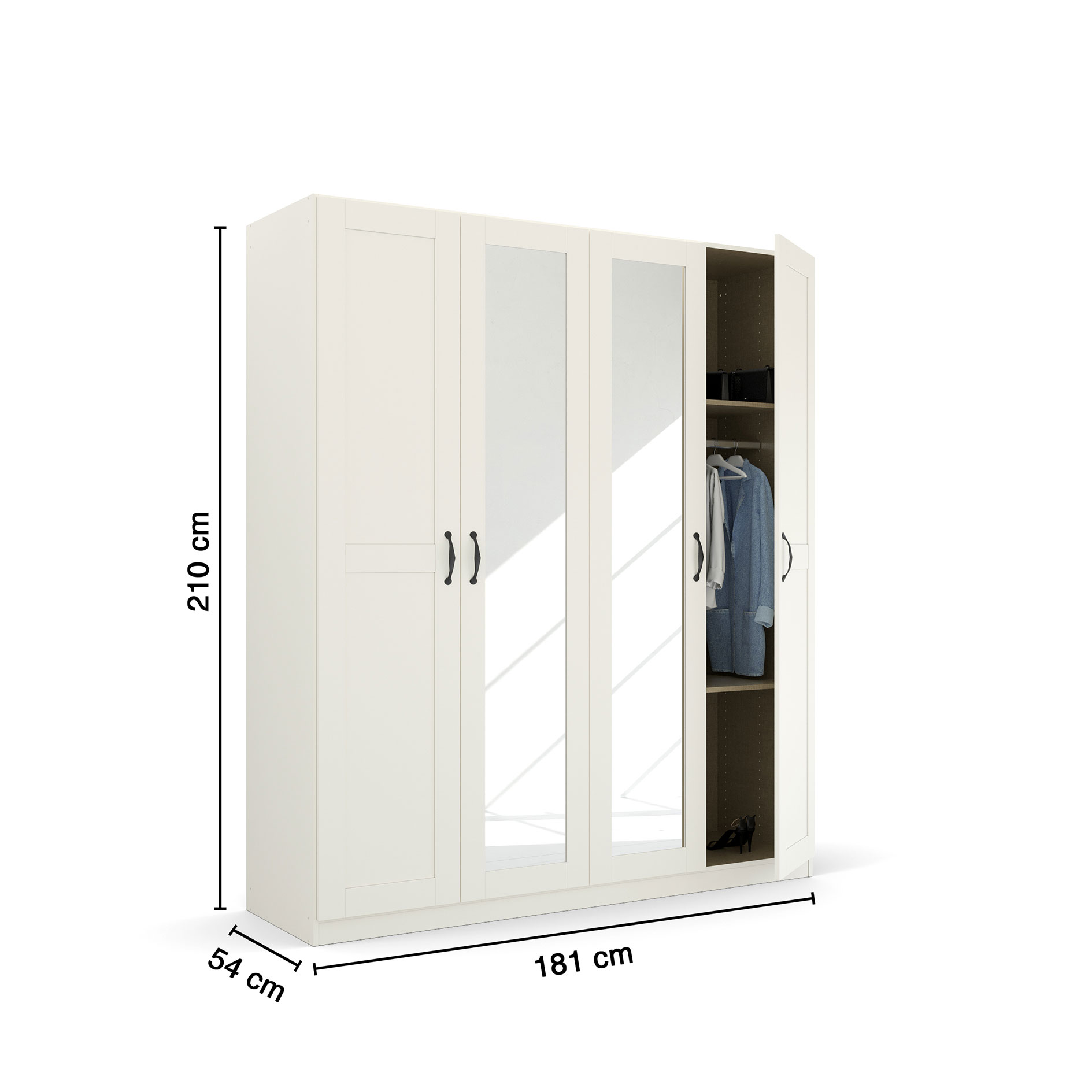 Drehtürenschrank - alpinweiß - 2 Spiegeltüren - 181 cm