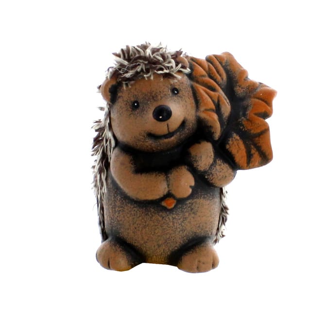 Igel mit Fell - mit Blatt - aus Keramik - ca. 9 x 9,5 x 9 cm