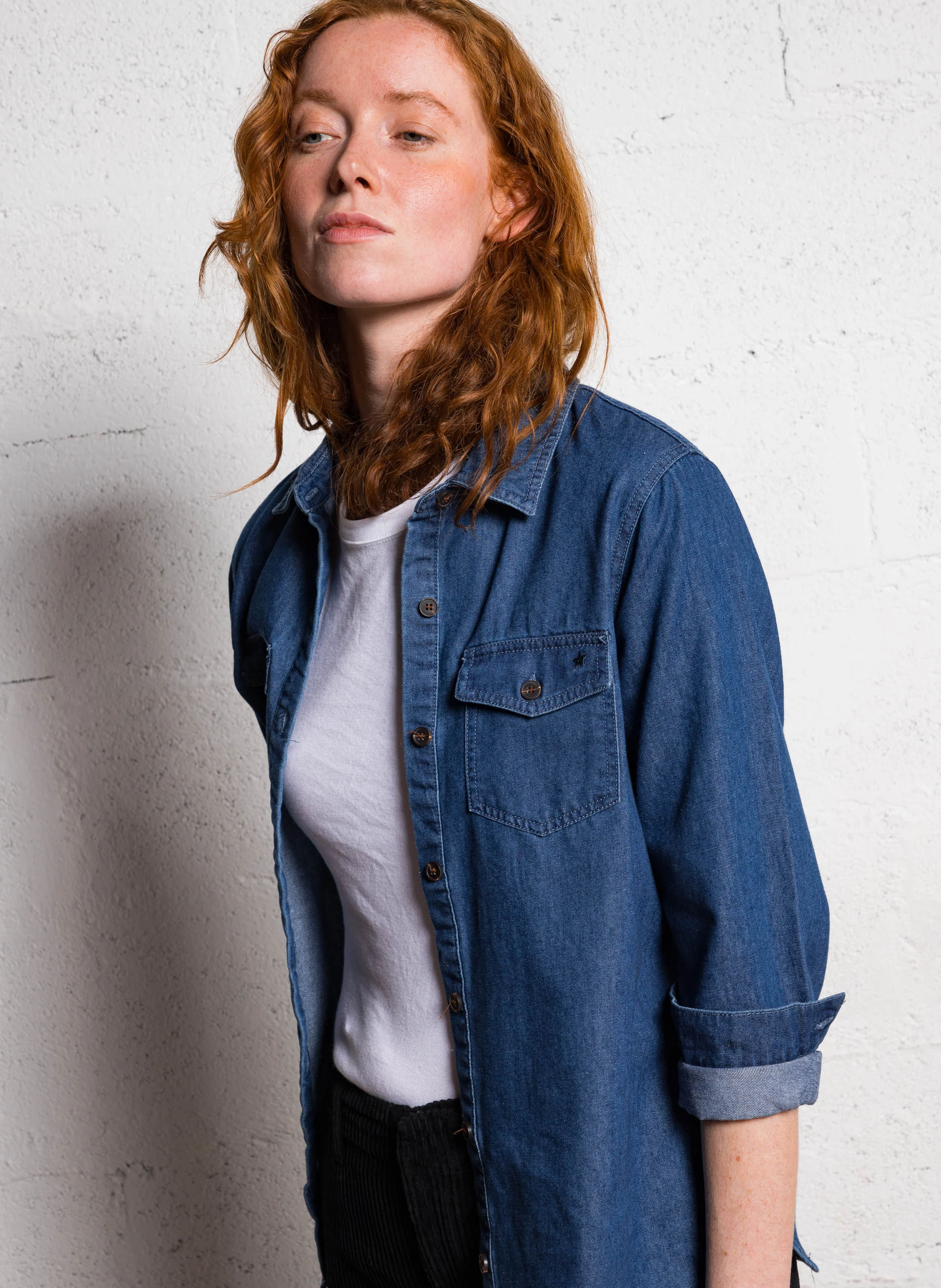 CECILIA - Chemise col classique en denim | Jean brut