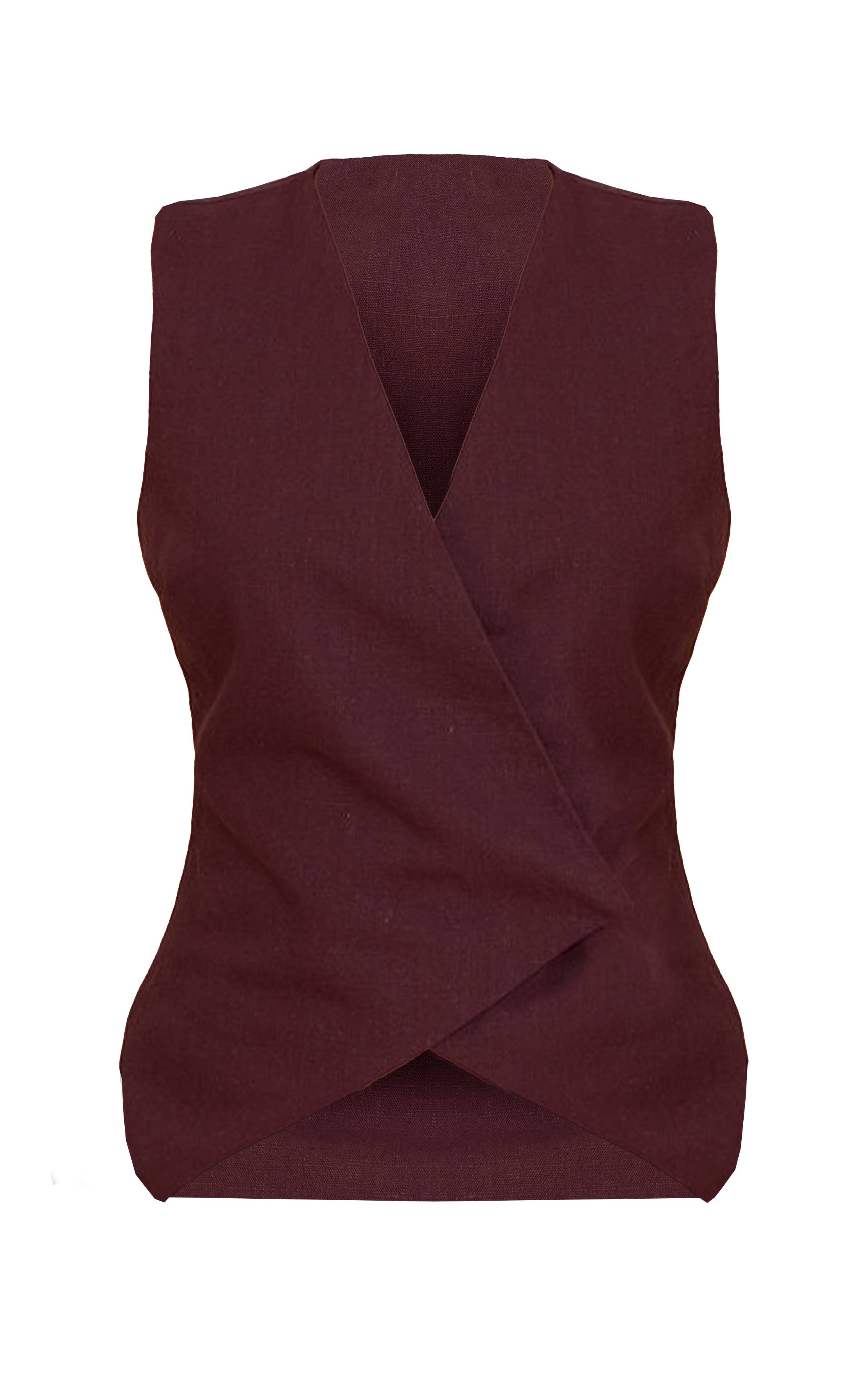Chocolat Gilet Asymétrique À Boutons En Mélange De Lin Premium