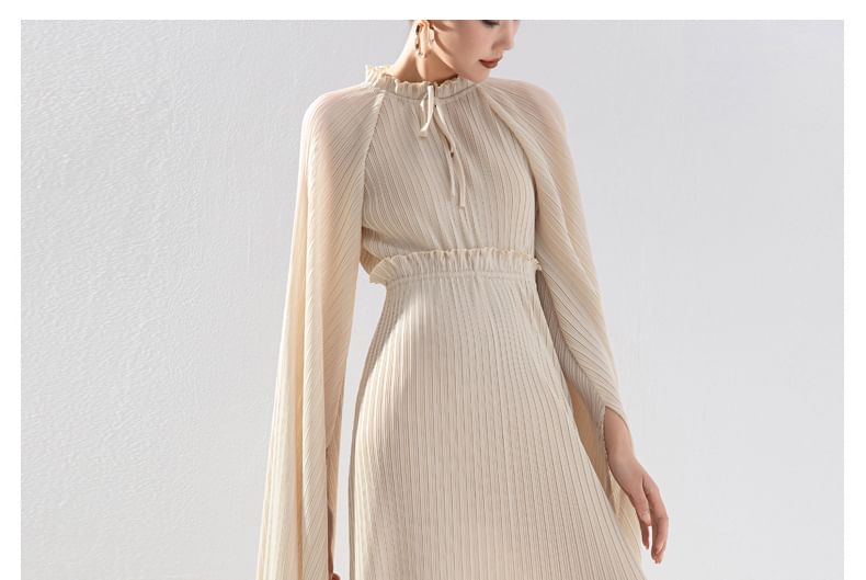 Doowex - Maxi-jurk met cape, ronde hals, effen ruchezoom en plooien