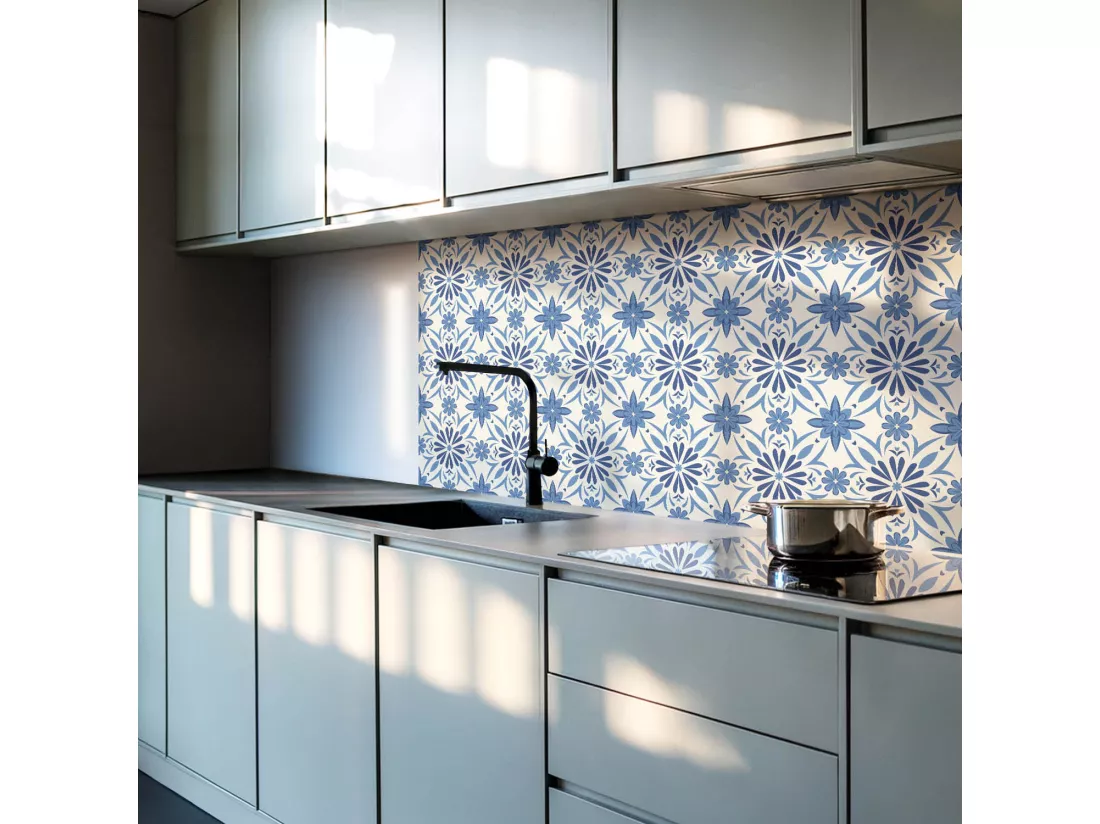 Carreaux autocollants PVC, Carrelage PVC adhésif - 20x20x20 - Motif floral sur le fond