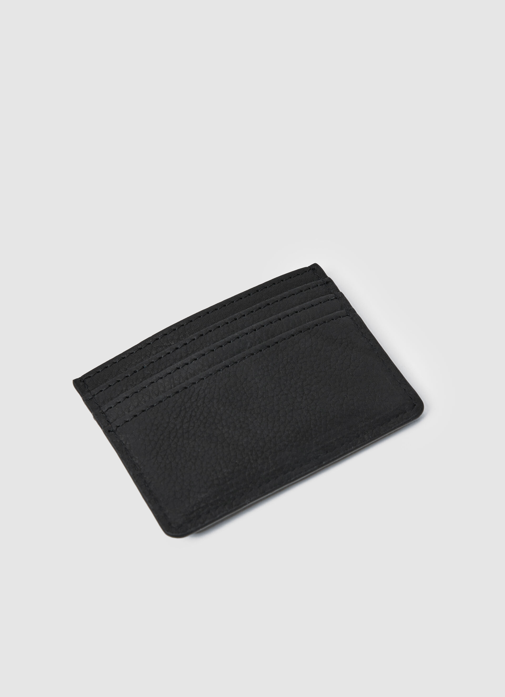 Porta-cartões em couro com forro estampado - preto, tamanho único
