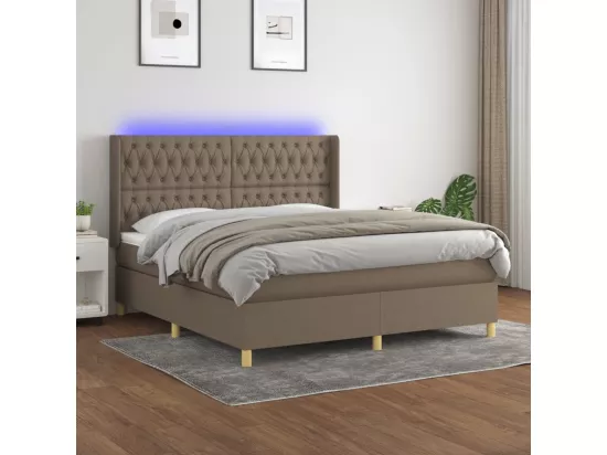 Sommier tapissier avec matelas et LED Taupe 160x200 cm Tissu