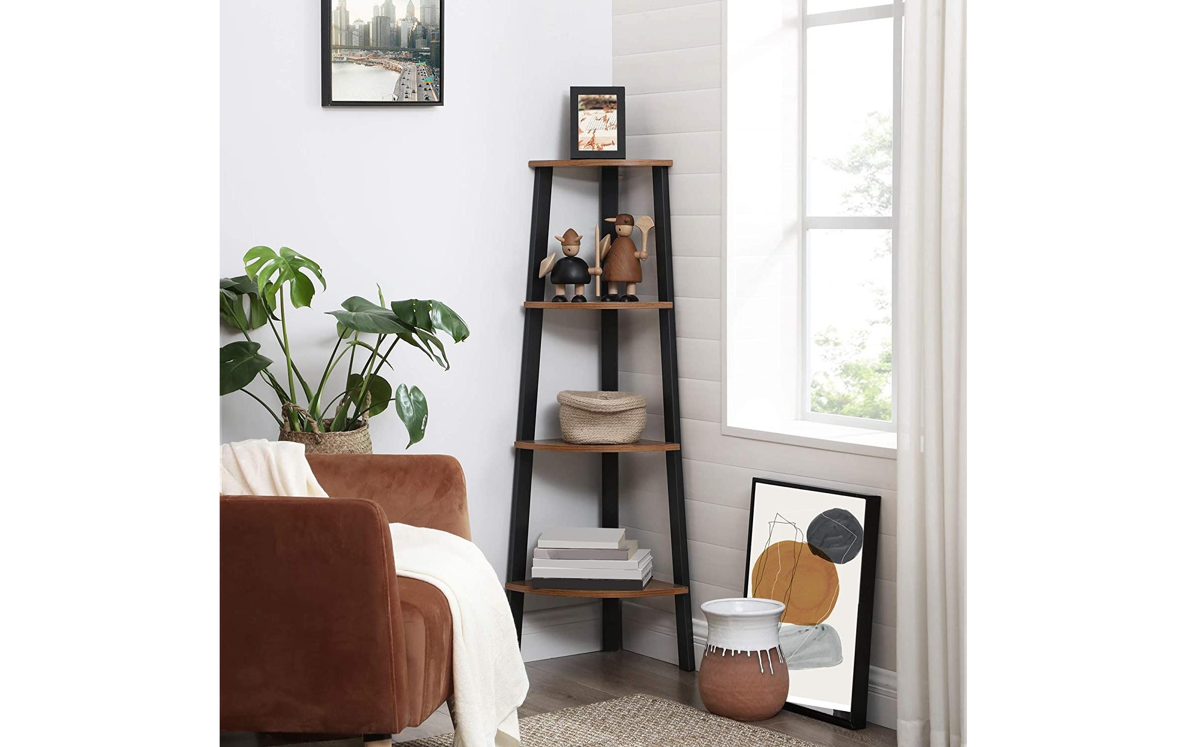 Regal mit 4 Ebenen 34 x 125 cm, Braun/SchwarzPlatzsparendes Eckregal im Industrial Look