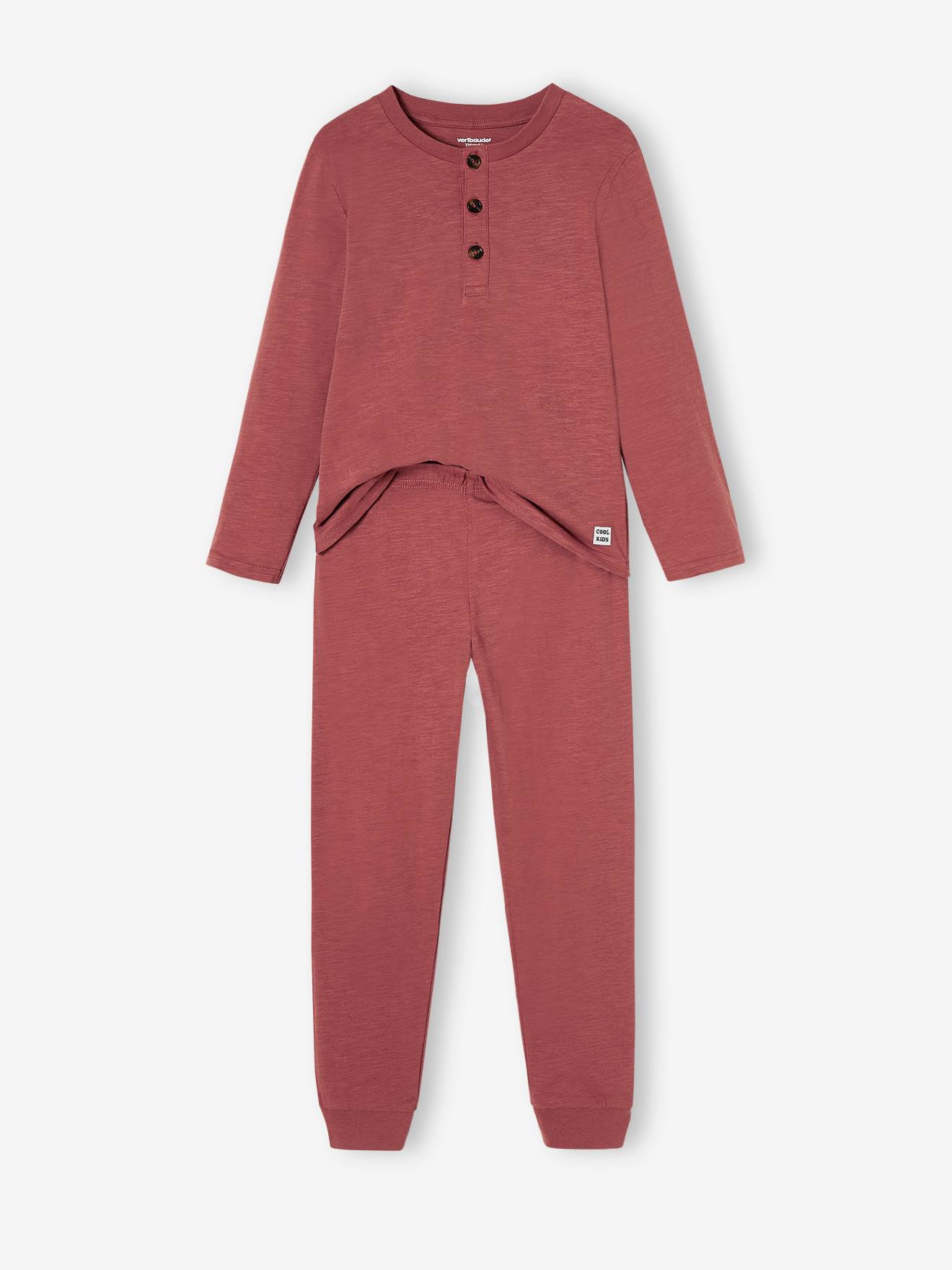 Pijama liso e personalizável com gola tunisiana para meninos, cor argila.
