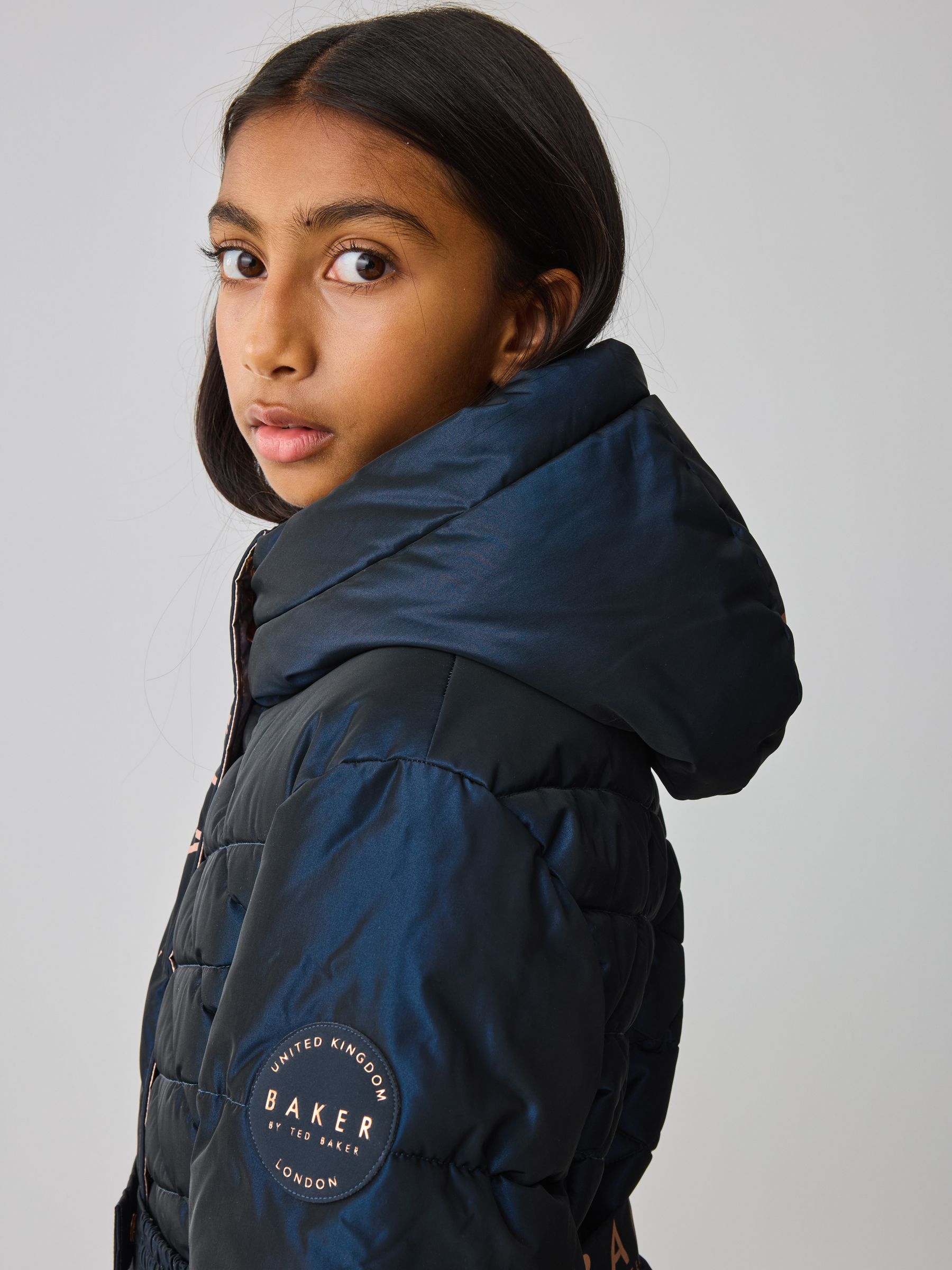 Marineblauw - Baker by Ted Baker - Regenbestendige halfzware gevoerde jas met ceintuur