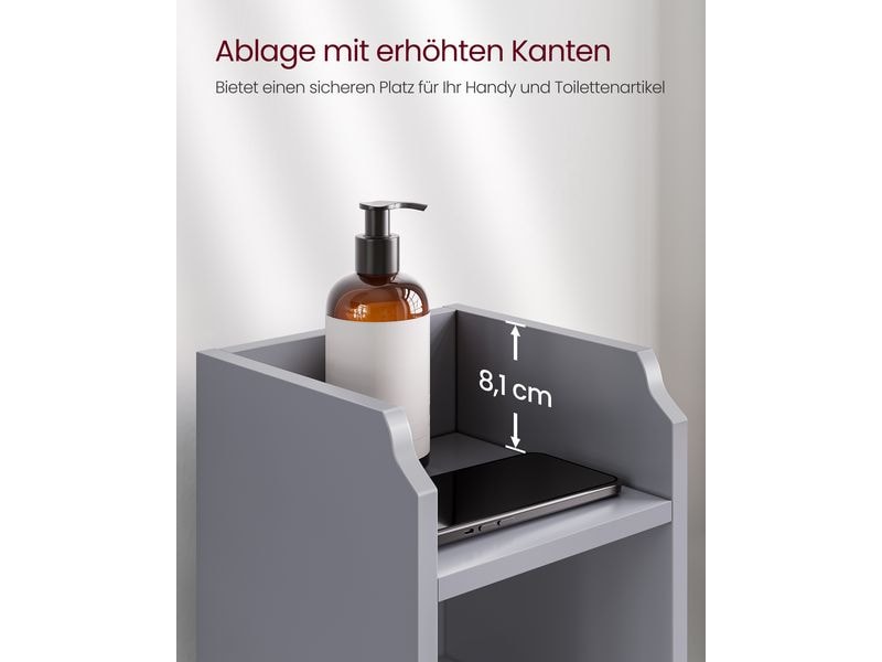 VASAGLE Badezimmer-Schrank 18 x 80 cm, Grau Schmaler Schrank für das Badezimmer mit Tür und 2 Ablagen