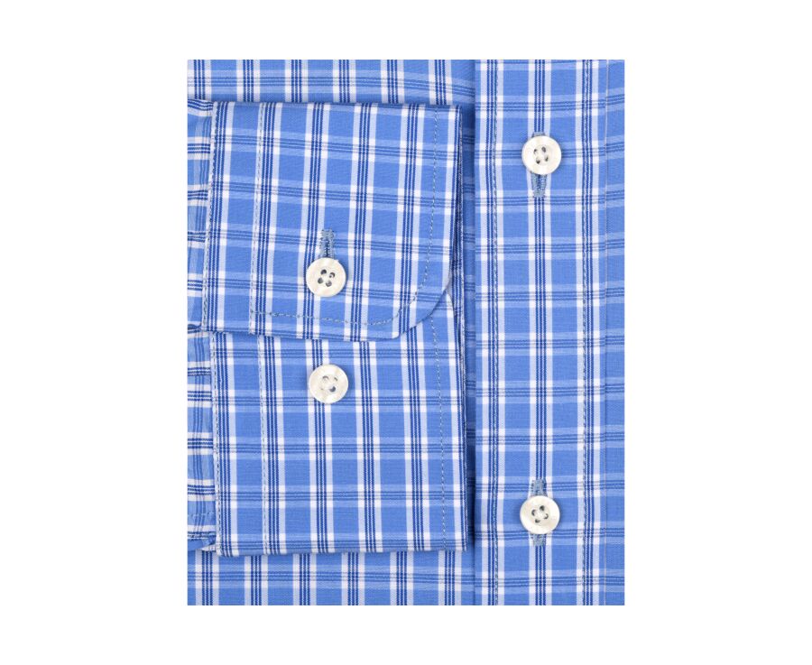 Chemise bleue à carreaux - Col français - GONZAGUE