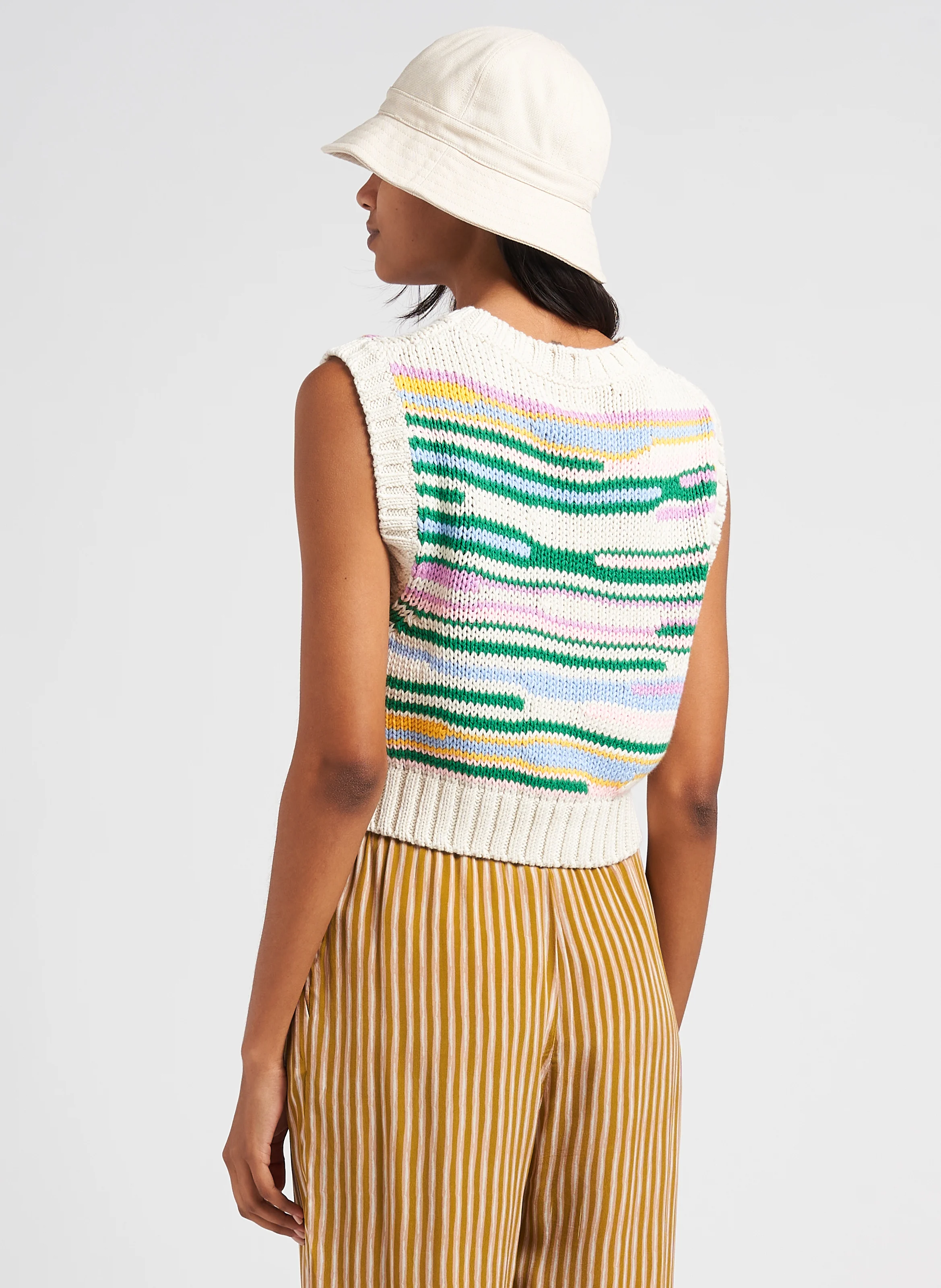 NOMAD - Gilet col rond en coton mélangé | Multicolore