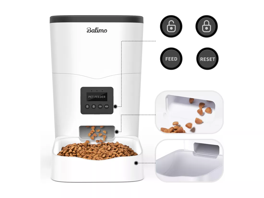 Balimo 3L WIFI Distributeur Croquettes Chats/Chiens Télécommande téléphone portable LCD Distributeur Automatique Nourriture Adaptateur​-APP Contrôle