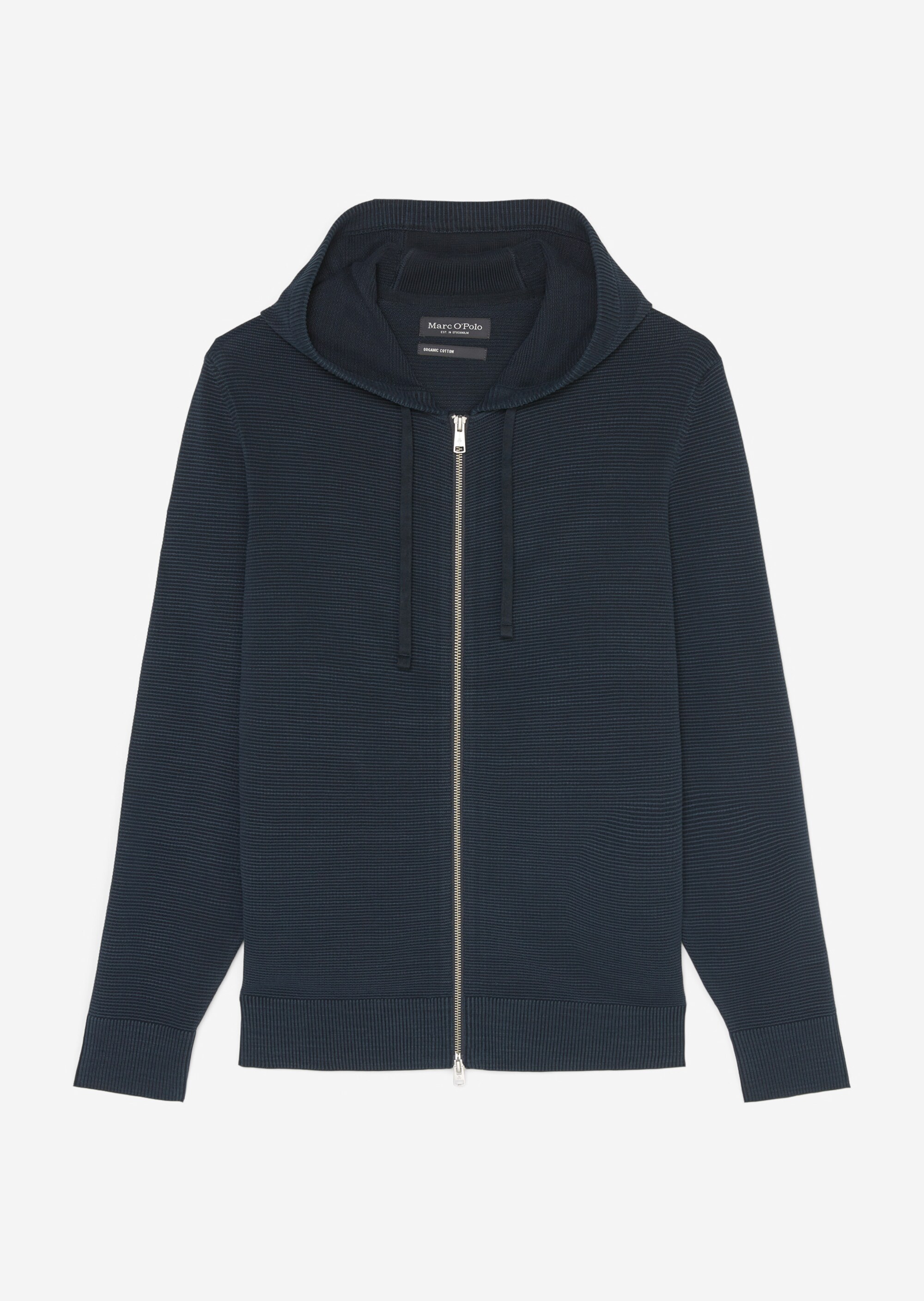 Kapuzen-Strickjacke regular mit quer gerippter Ottoman-Struktur