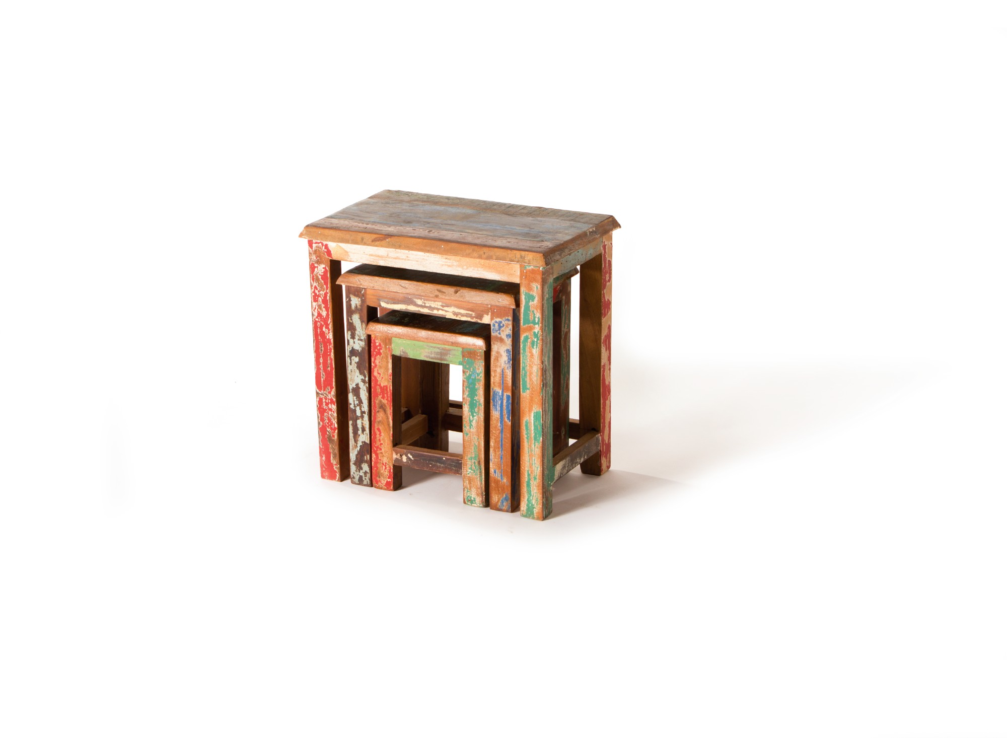 3er-Set Beistelltisch 'Jarrow' aus recyceltem Holz, multicolor von fischer's lagerhaus