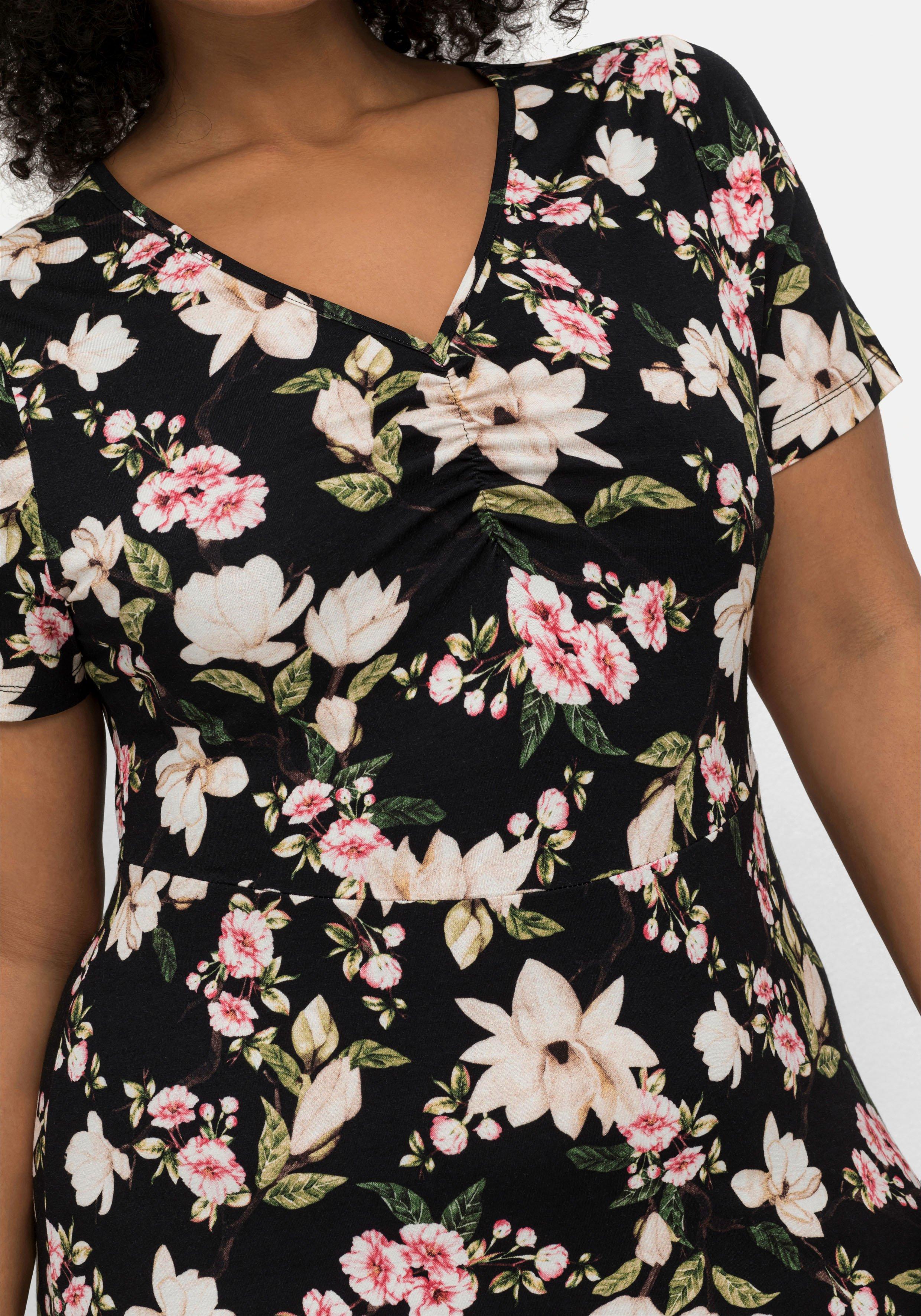 Jerseykleid in Midilänge, mit Blumendruck