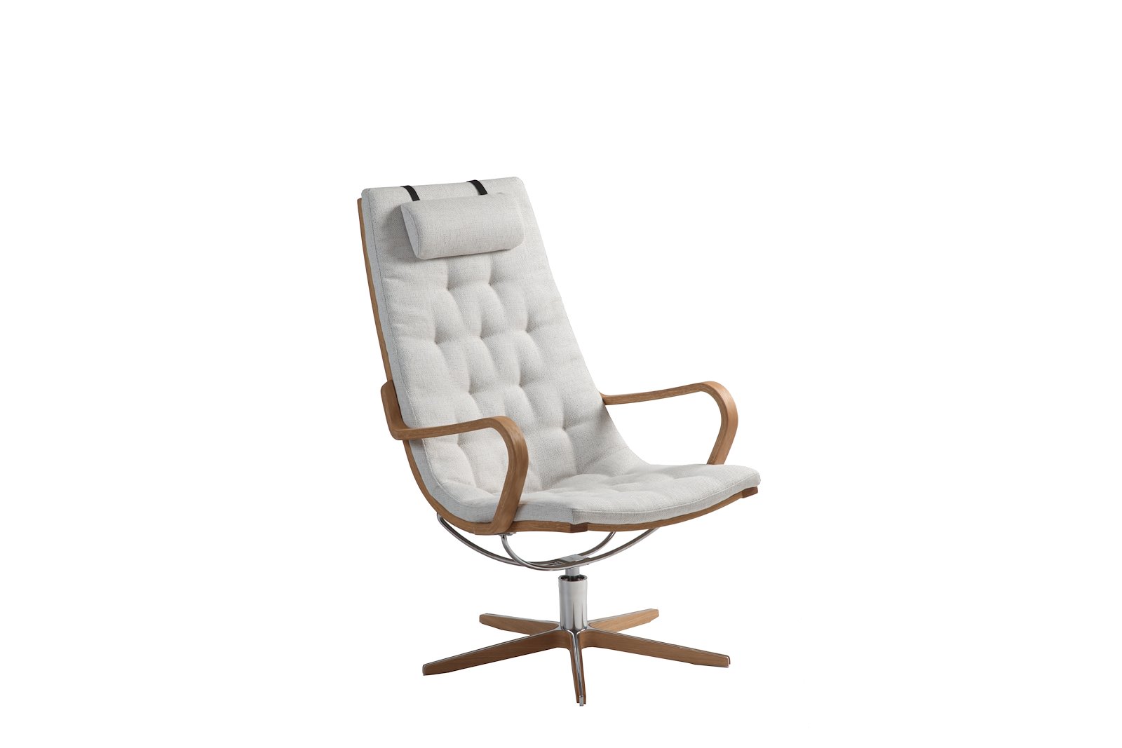 Life hvilestol I tekstil Nancy 1120-01 Nature, Standard svingfot alu med eik treverk. Eik armlener
