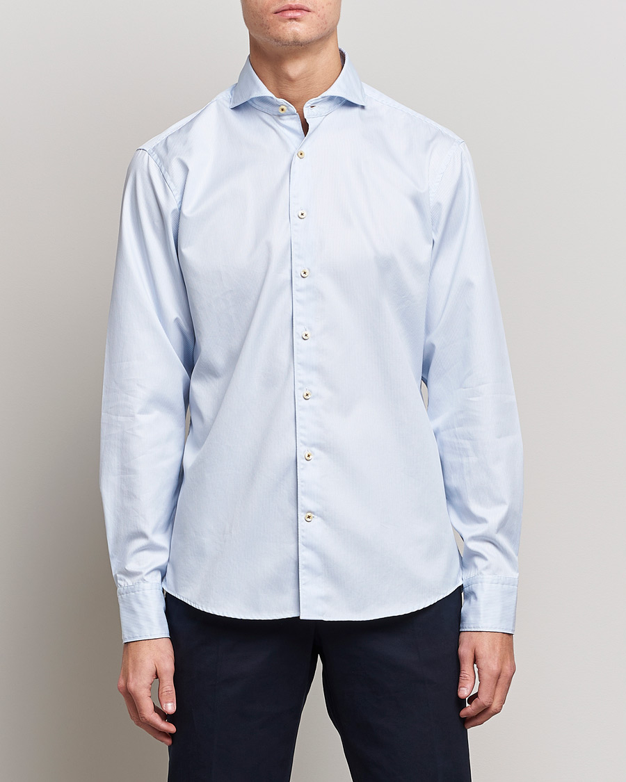 Stenströms Fitted Body Pinstriped Casual Shirt Light Blue