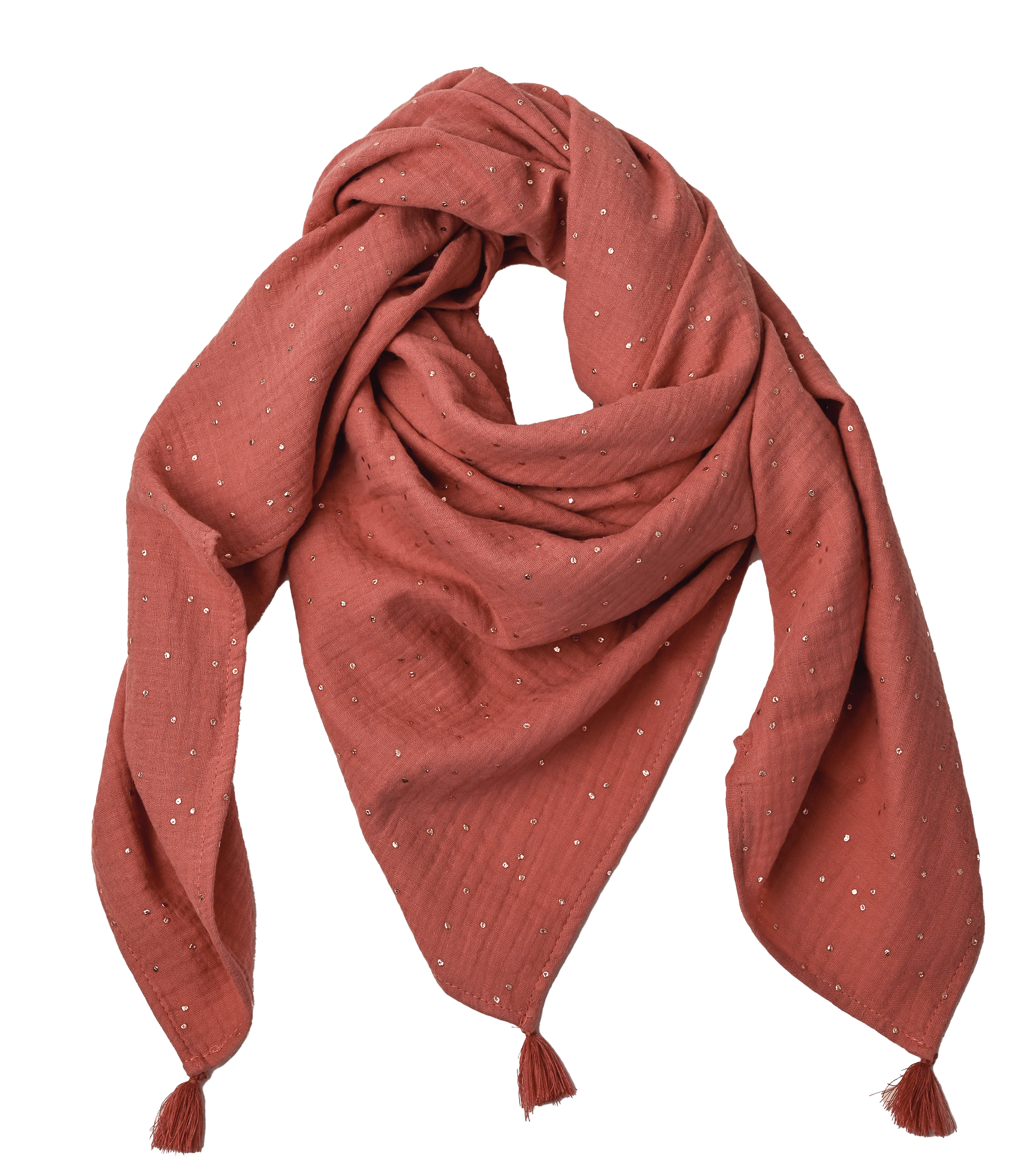 Foulard Pompon Gaze Pois Or Rose Blush