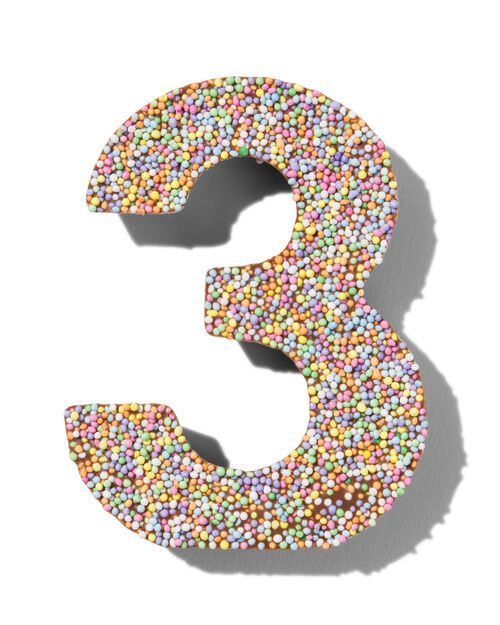 chiffre de fête 3 en chocolat avec perles multicolores