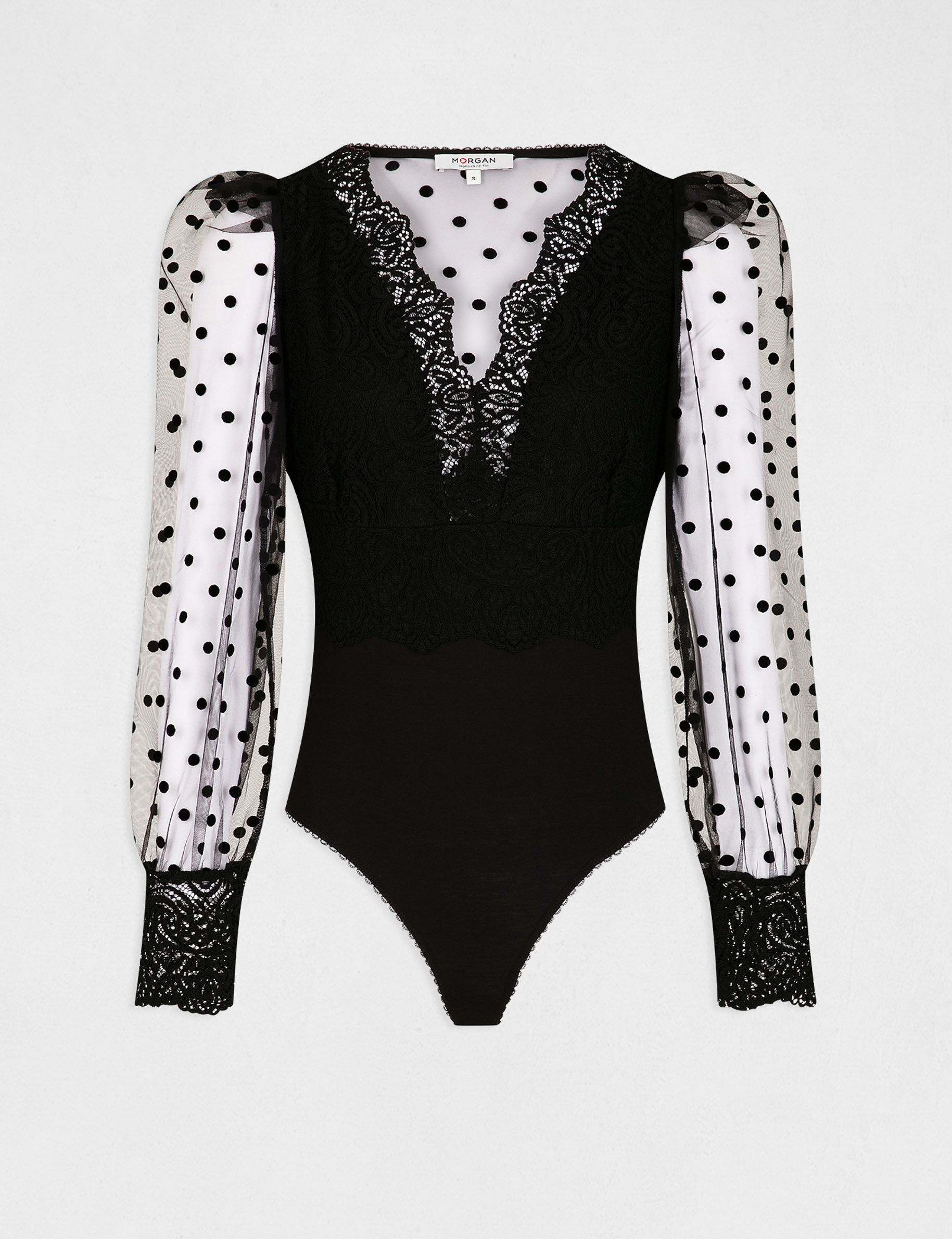 Body manches longues à dentelle noir femme - noir
